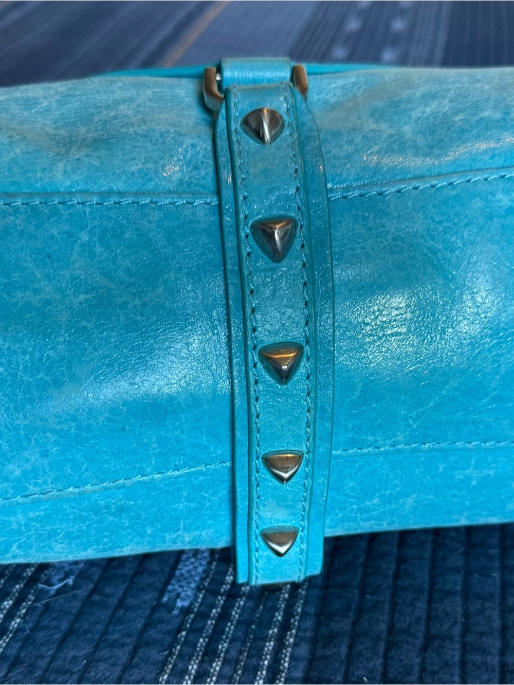 Botkier Trigger Satchel Turquoise Leather Dual-Zip Tote - Picture 7 of 7
